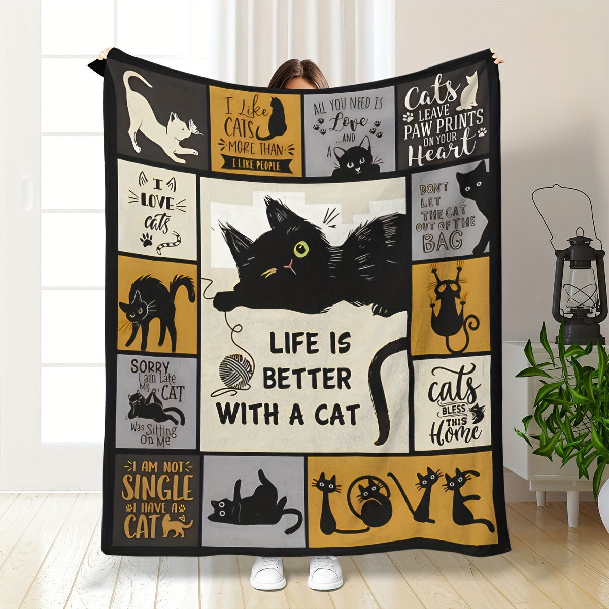 Cat Lovers Throw Blanket Flannel Cozy Digital Print Hypoallergenic All-Season Sofa Napping