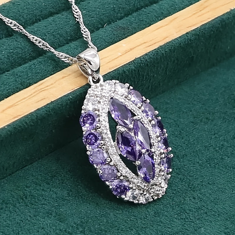 Women's Jewelry Set 5 Pieces White Gold Plated Zirconia Earrings Necklace Bracelet Ring for Weddings and Daily