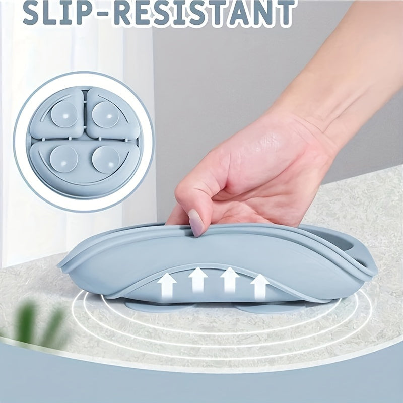 Set of 3 Silicone Baby Plates with Smile Face Design Toddler Feeding Set BPA-Free Dishwasher Safe