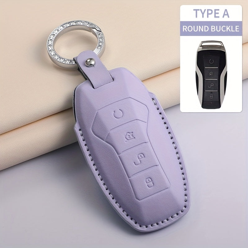 Car Key Cover Leather Case with Diamond Accent for Light Blue Green Purple Models