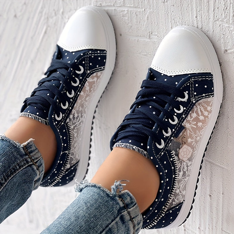 Women's Floral Mesh Synthetic Casual Sneakers Breathable Low-Top Lace-Up