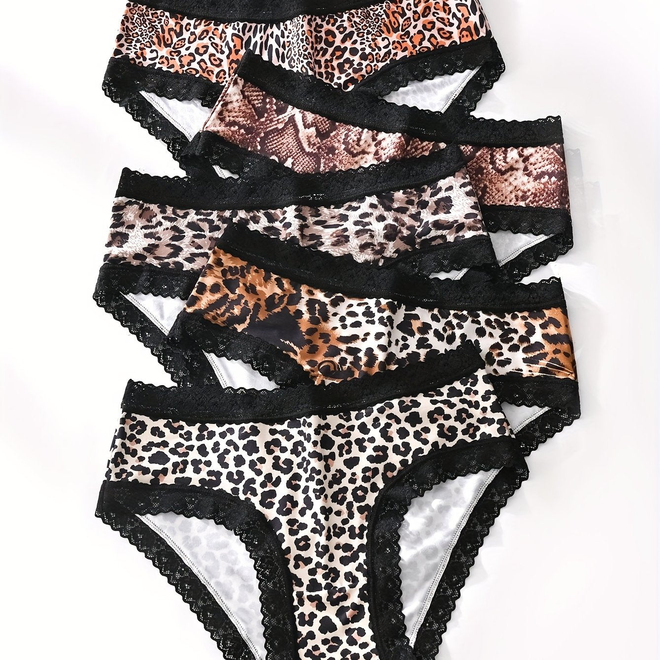 Women's Leopard Print Low-Rise Lace Panties Polyester Spandex Brief