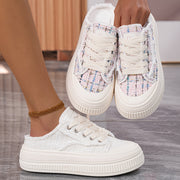 Women's Summer Platform Mules Sneakers Breathable Fabric White Pastel