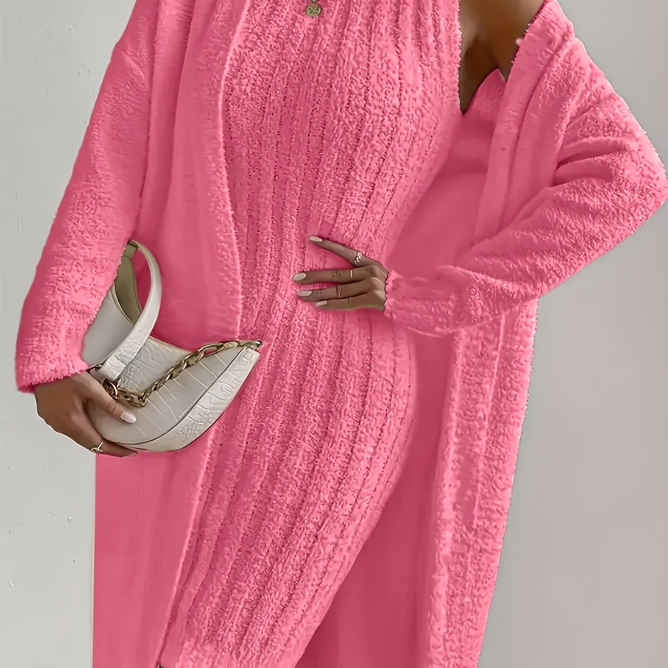 Костюм из двух предметов: повседневное платье из флиса для женщин plus size с кардиганом