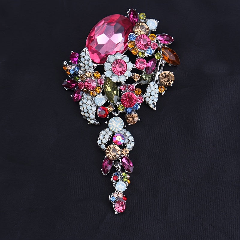 Large Rhinestone Brooch Pin with Sparkling Stones for Women