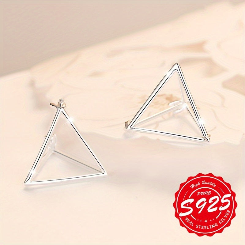 Women's Sterling Silver Geometric Triangle Earrings for Casual and Gift Use