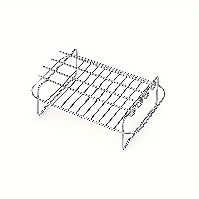 Stainless Steel Dual Layer Skewer Stand for Air Fryer Grilling and Baking