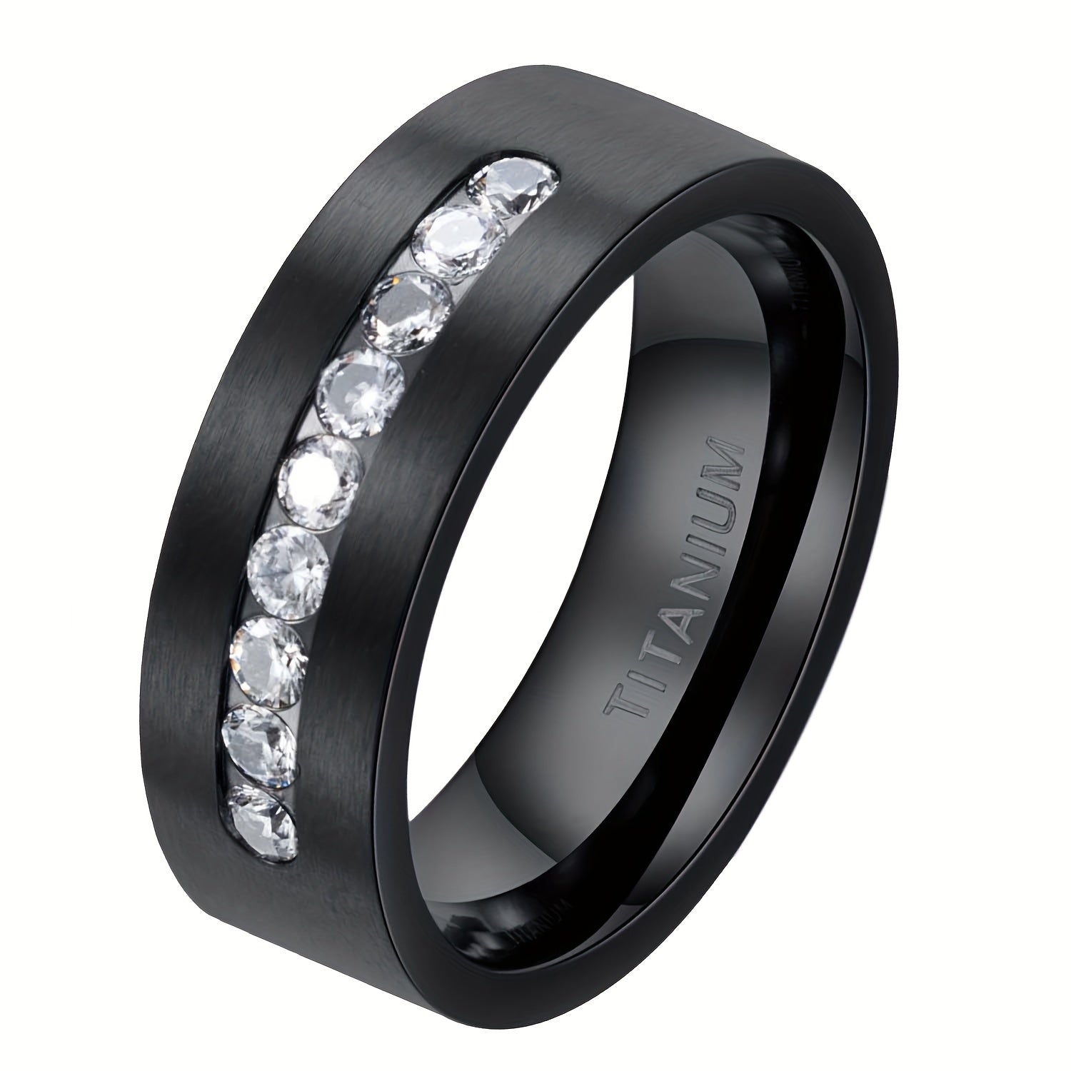 Matte Yellow Gold Round AAA CZ Titanium Steel Men's Wedding Ring 8mm