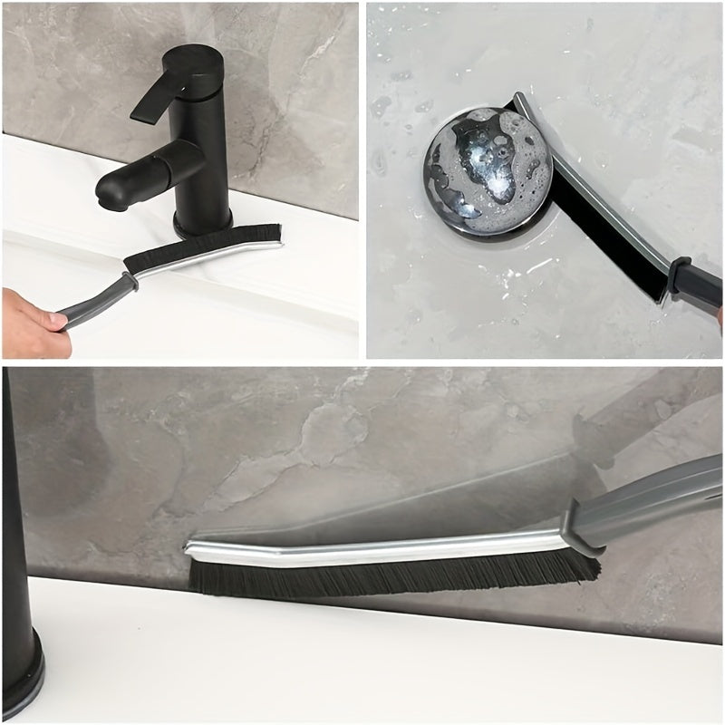 Uzun tutqichli bo'shliqni tozalash cho'tkasi, qattiq sochli, hammom va oshxona uchun, qora va oq