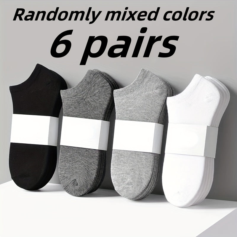 Men's Invisible Boat Socks Solid Color Summer Casual Low-Cut 6 Pairs