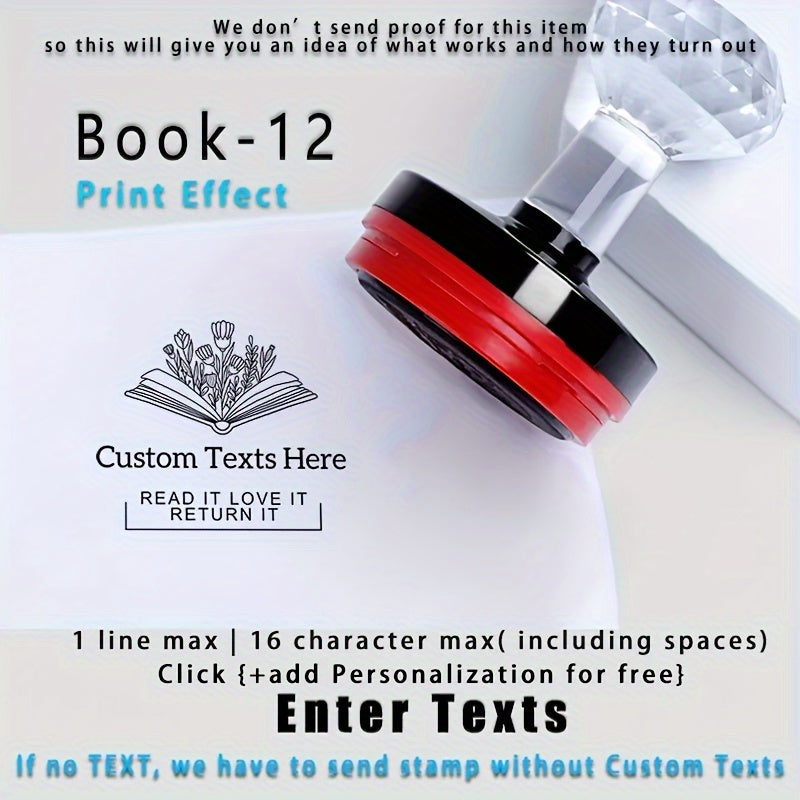 Shaxsiylashtirilgan kutubxona kitobi muhrini o'z-o'zidan bosadigan siyoh bilan, bir nechta tillarda mavjud, kundalik ofis ishlari uchun mos.