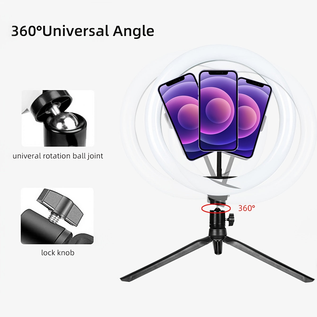 10-Inch LED Photography Fill Light with 360° Rotation and Multifunctional Switch