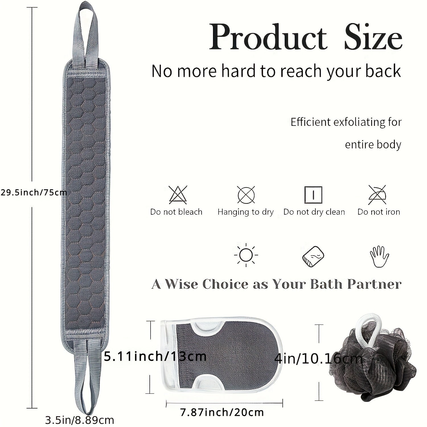 Set of 3 Body Scrubbers Exfoliating Back Scrubber Bath Glove Shower Loofah