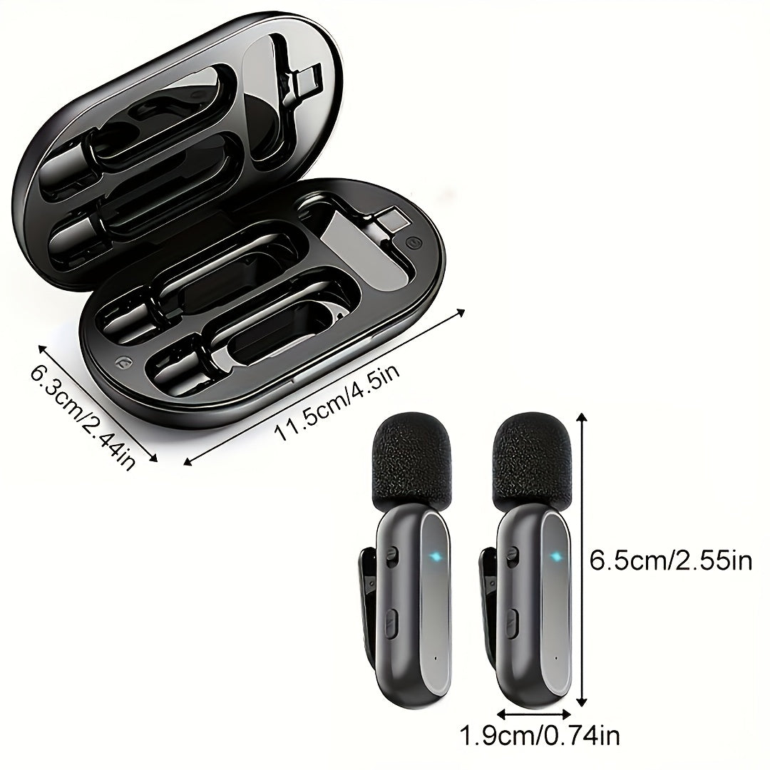 Wireless Lavalier Microphones 2 Pack Noise Cancelling for Android iPhone iPad