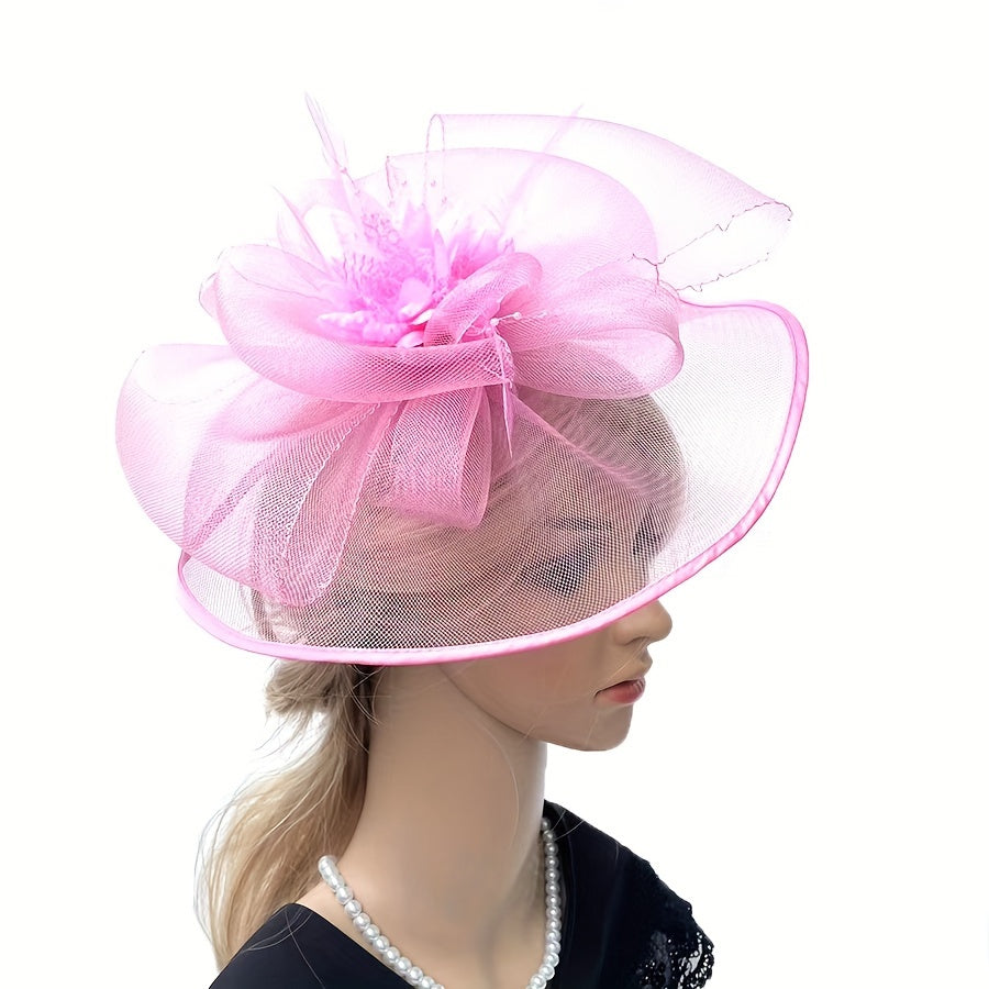 Women's Elegant Fascinator Flower Headband with Hair Clip Pillbox Hat for Cocktail Tea Party