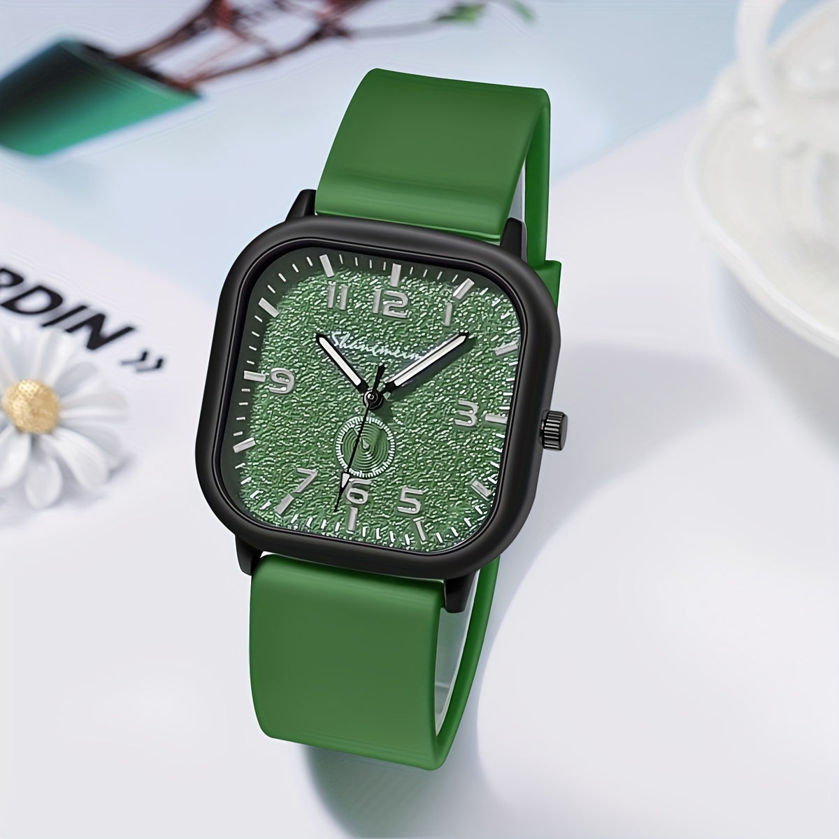 Reloj de banda de silicona minimalista para hombres, mujeres, estudiantes, casual, cuadrado, de cuarzo