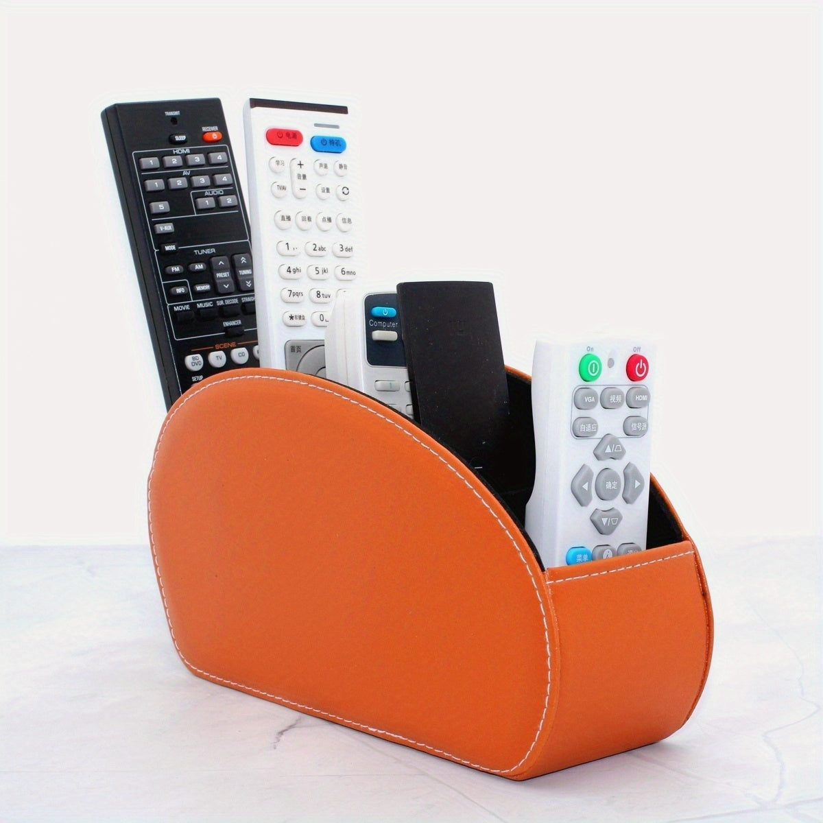 Remote Control Organizer Storage Box with 5 Compartments for Makeup Brushes Pens and Desktop Items PU Leather