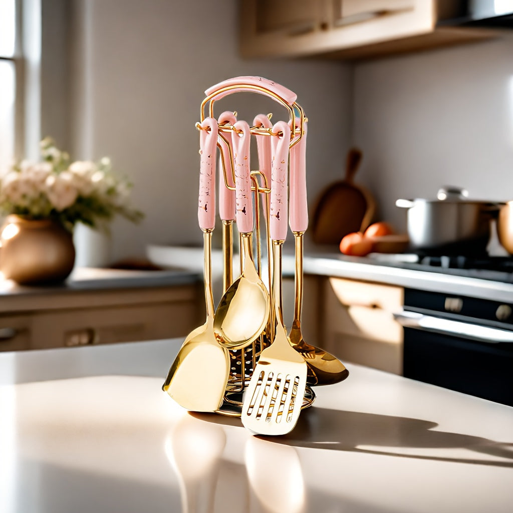 Set of Seven Stainless Steel Kitchen Utensils Cooking Supplies Durable Durable