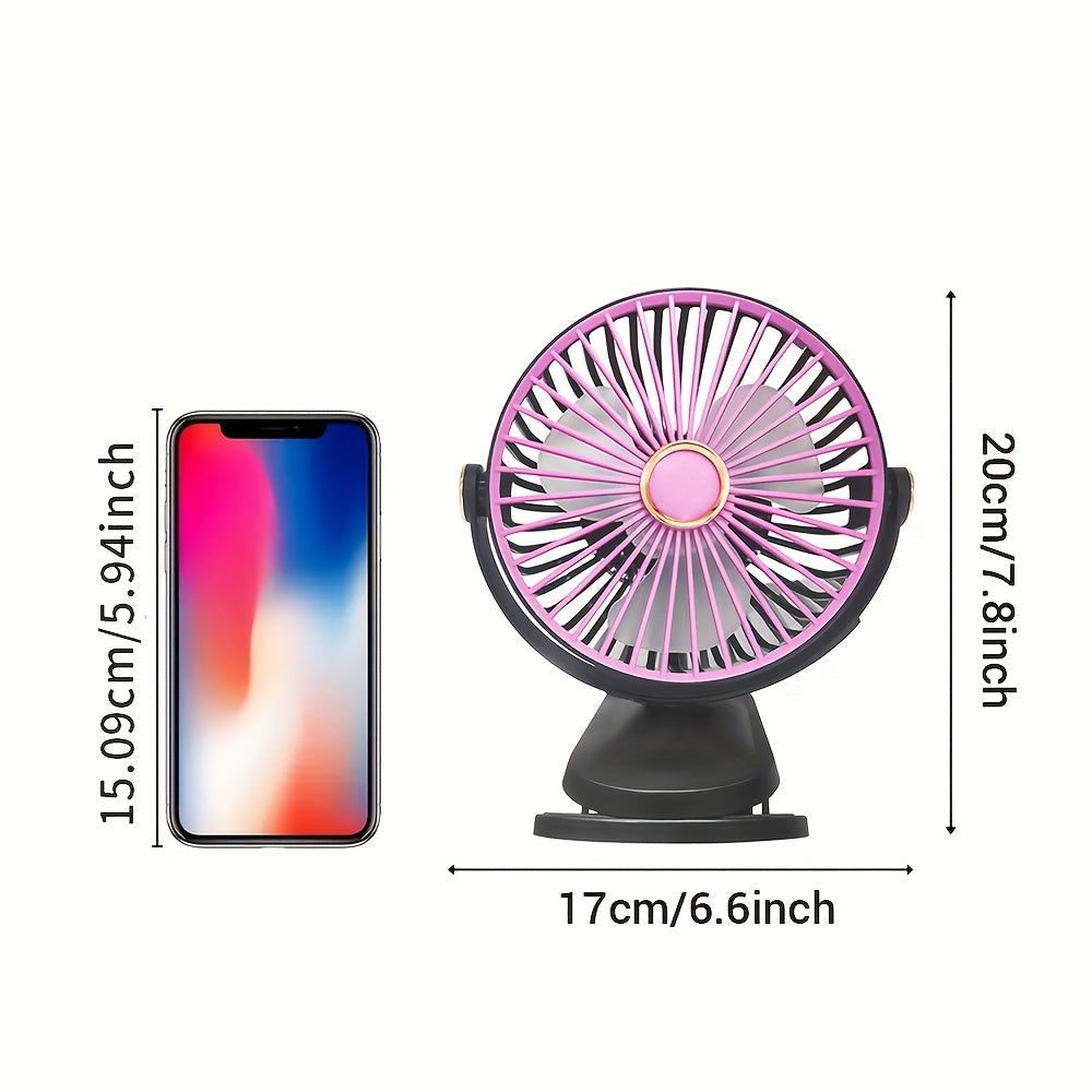 Portable Clip Fan with 2000mAh Rechargeable Battery and LED Light for Camping and Night Use