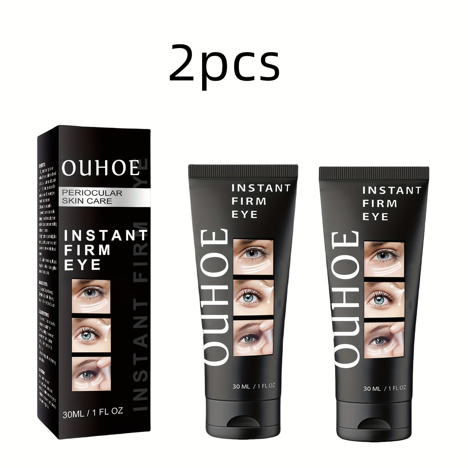 OUHOE Instant Eye Tightener Cream barcha teri turlari uchun. Niacinamide va Gialuron kislotasi bilan mustahkamlovchi va namlantiruvchi. Hidi yo'q, ko'z konturini va namlik darajasini oshiradi, kundalik foydalanish uchun.