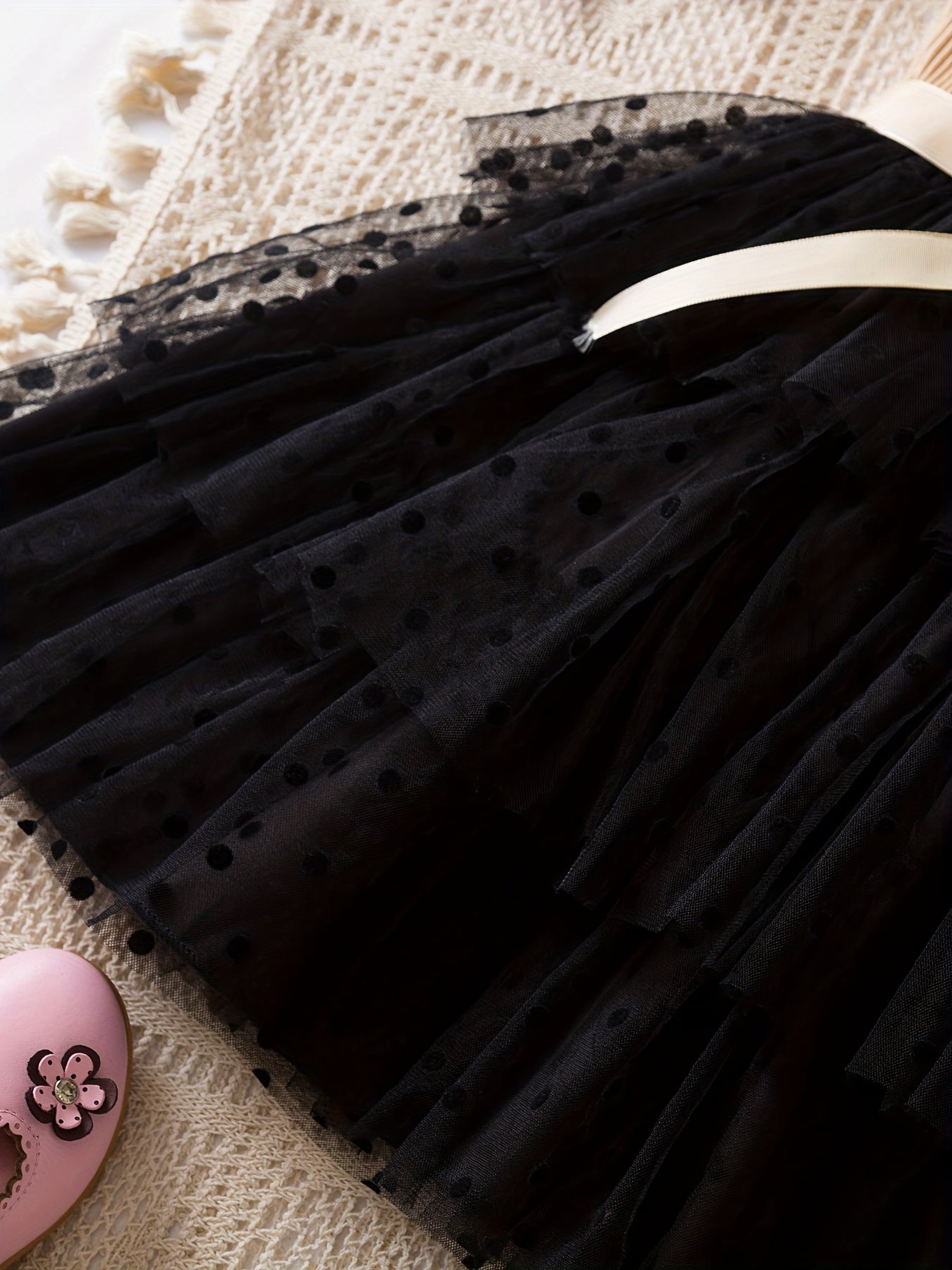 Girls Tutu Dress Summer Polka Dot Fitted Mesh Button Design Casual Age 12 and Under