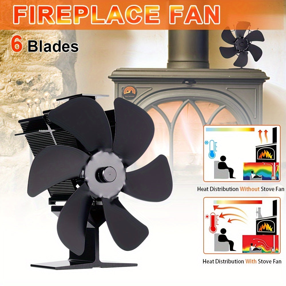 6-Blade Wood Stove Fan Non-Electric Portable Heat Distribution Indoor Outdoor