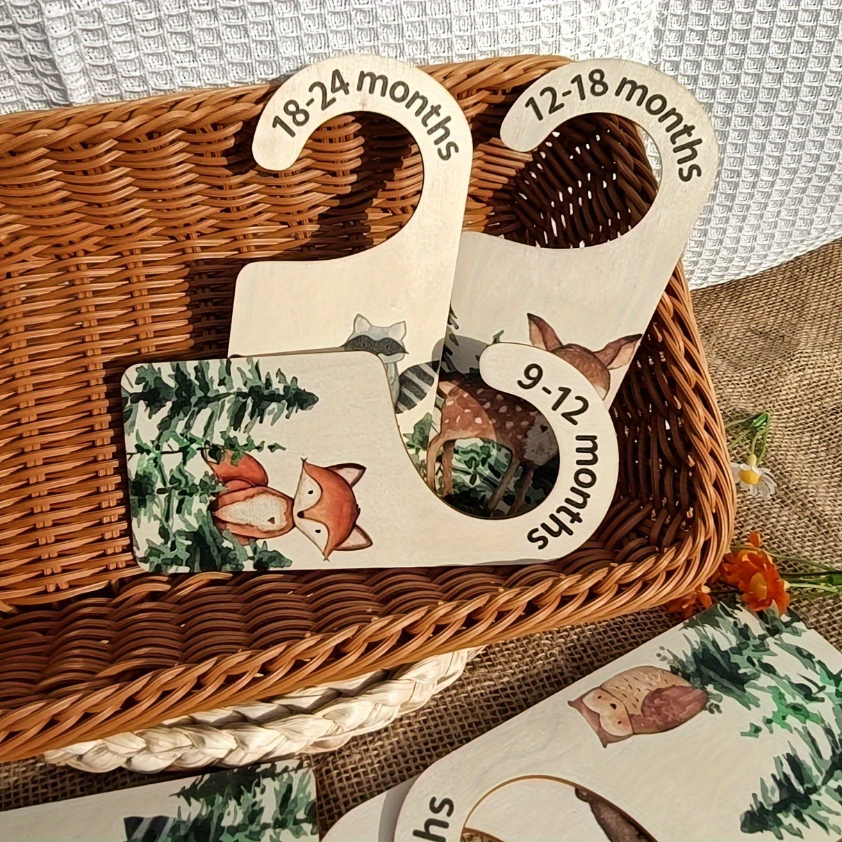 Set of 8 Wooden Clothing Organizers with Size Markers for Nursery Closets