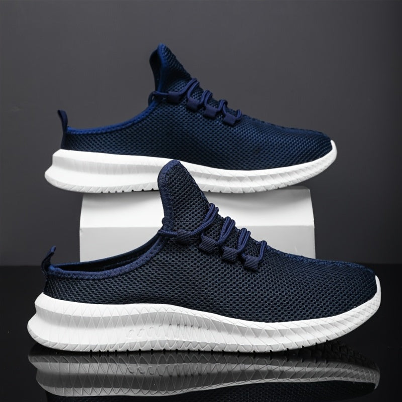 Zapatillas deportivas casuales para hombre, malla transpirable, de caña baja, con cordones, blancas