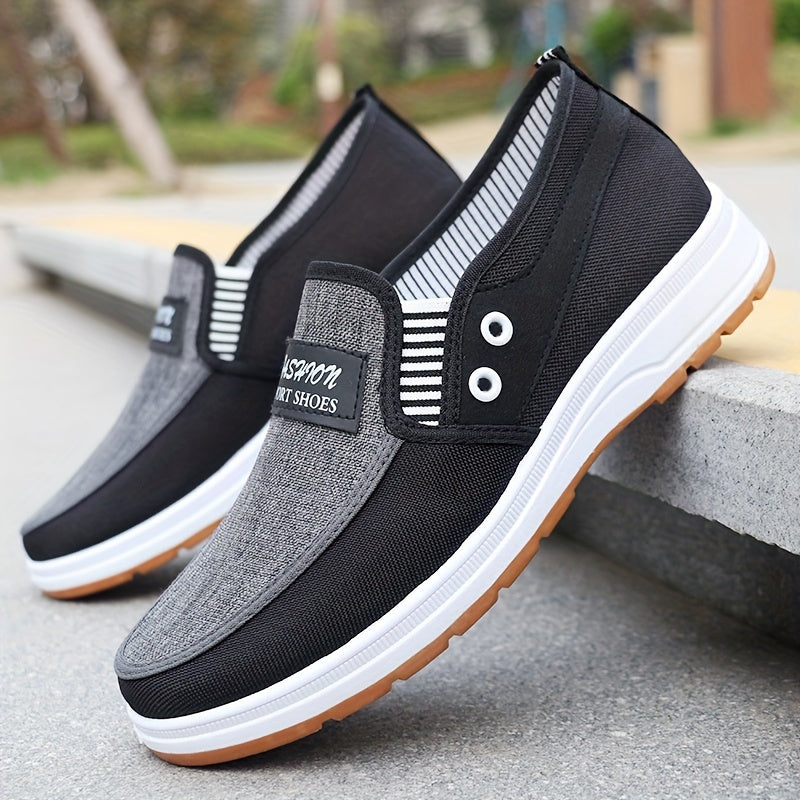 Men's Casual Slip-On Low-Top Sneakers with Fabric Upper and Rubber Sole