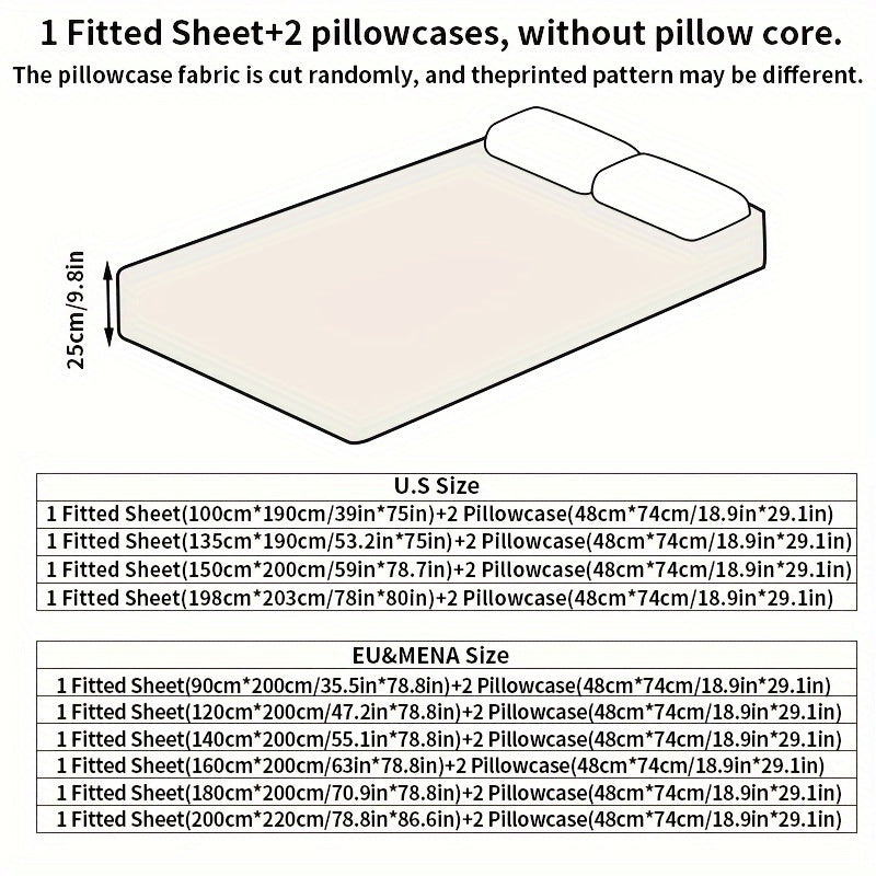 Solid Color Fitted Sheet Set 3 Pieces Breathable Soft Bedding for Bedroom or Guest Room