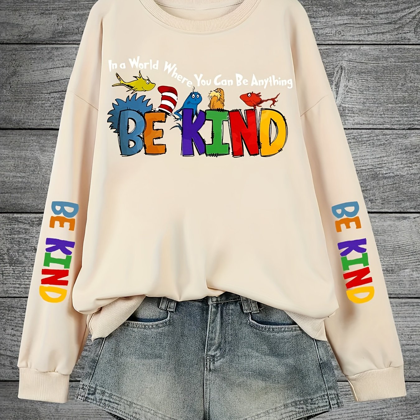 Plus Size Women's Casual Print Pullover Sweatshirt Long Sleeve Crew Neck