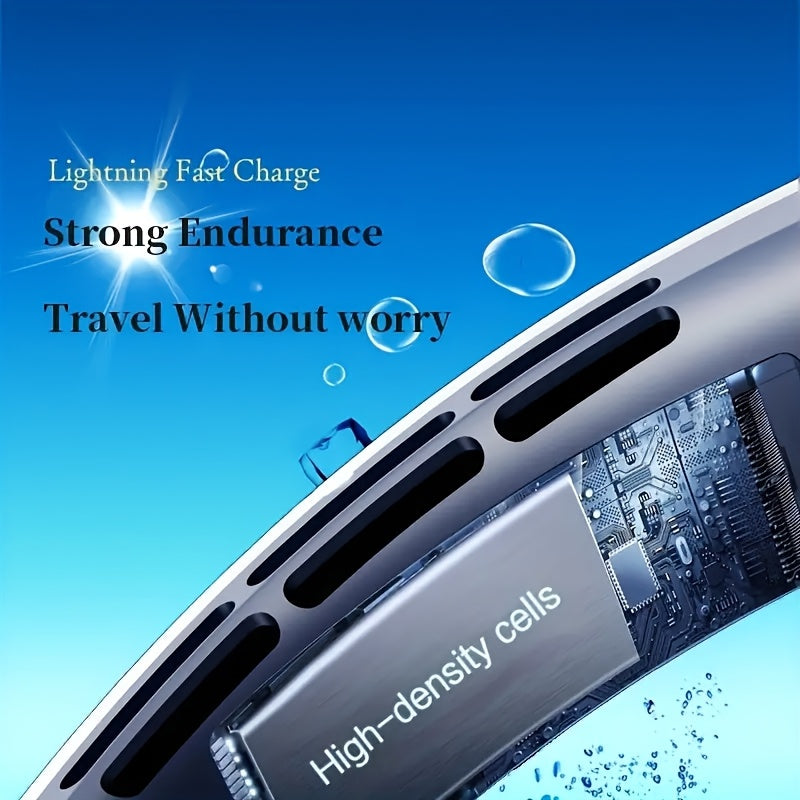 Portable USB Fan with LED Display Handheld Neck Hanging 10-Speed Rechargeable Battery for Travel Outdoor Beach