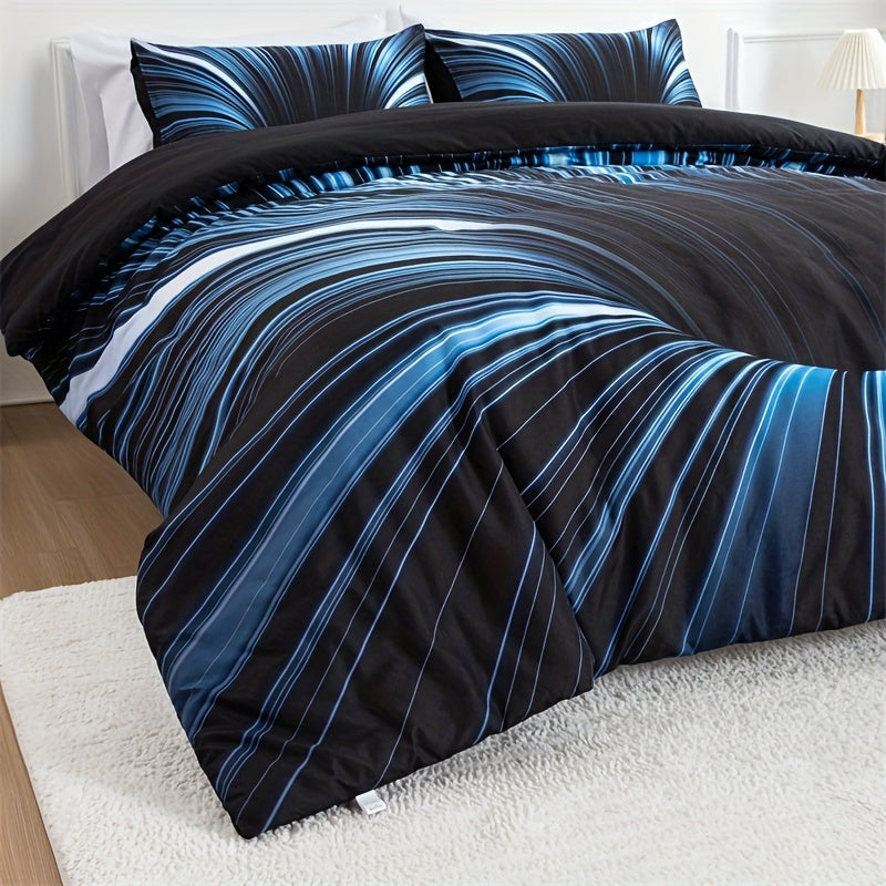 3D Vortex Quilt Cover Set 3 Pieces Digital Print Polyester Bedding Set