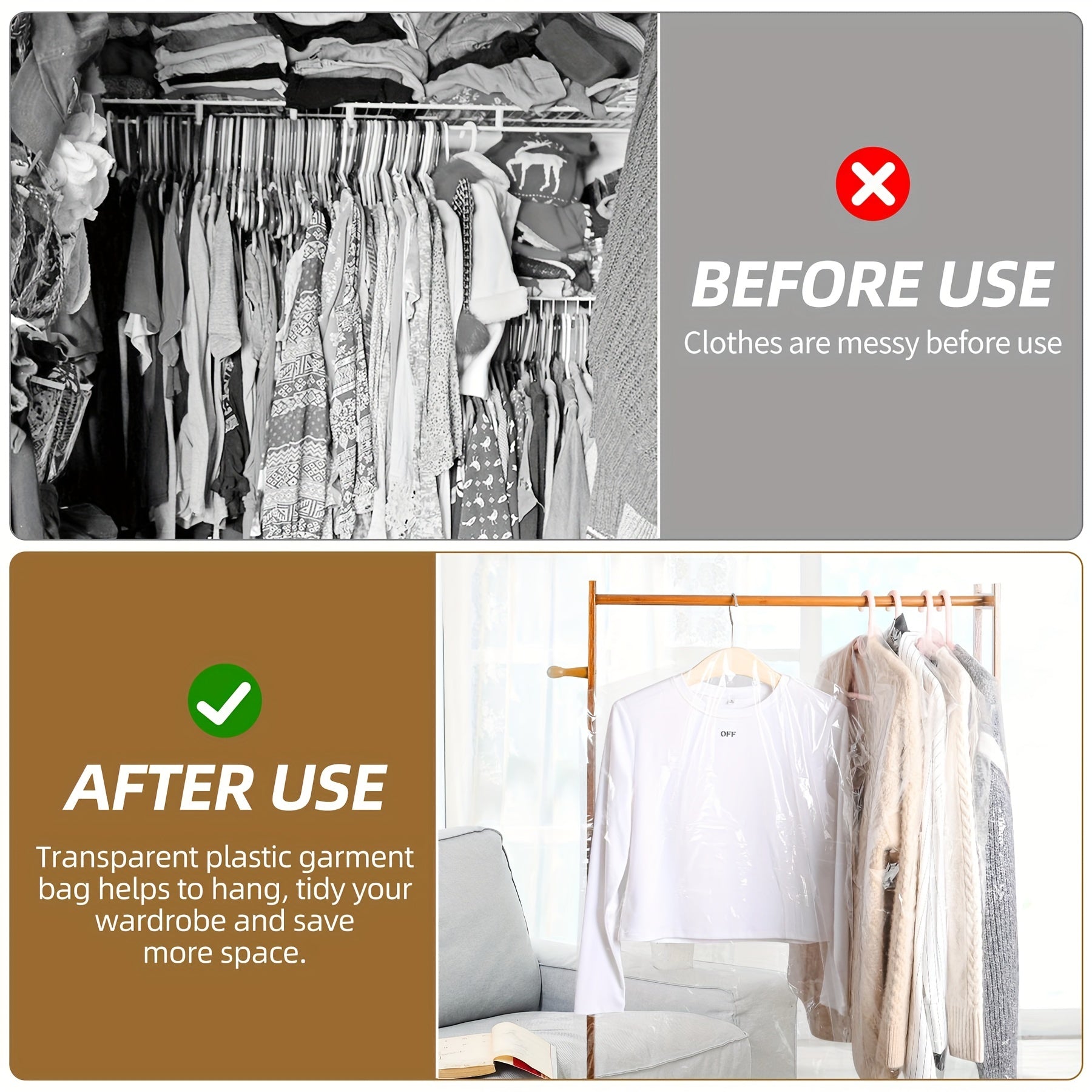 Bolsas de ropa de plástico para lavandería en seco, paquete de 50, 59.94 x 89.92 cm, funda a prueba de polvo