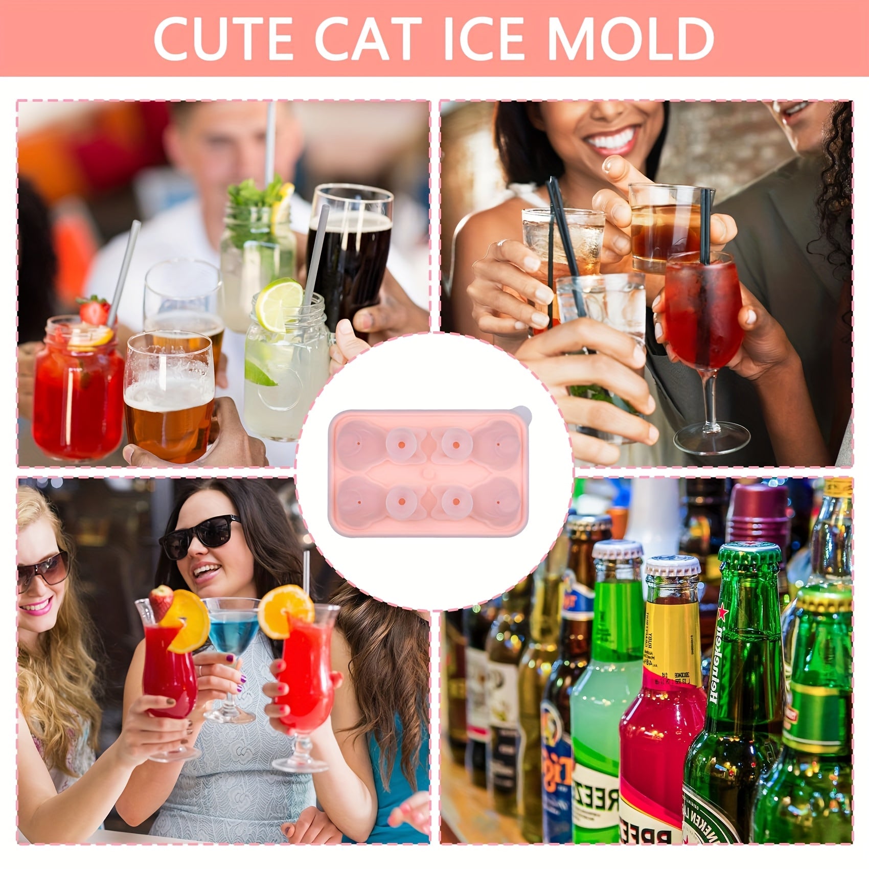 Silicone Cat-Shaped Ice Cube Tray Flexible Mold for Cocktails and Party