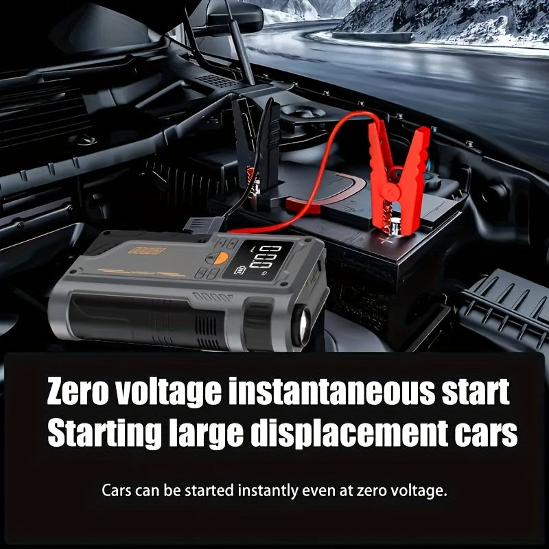 Portable Tire Inflator and Car Jump Starter with Lithium Battery and One-Click Air Pump