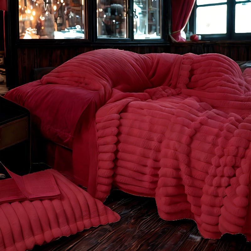 Solid Color Striped Flannel Blanket for Office Use Warm Thick Small Blanket