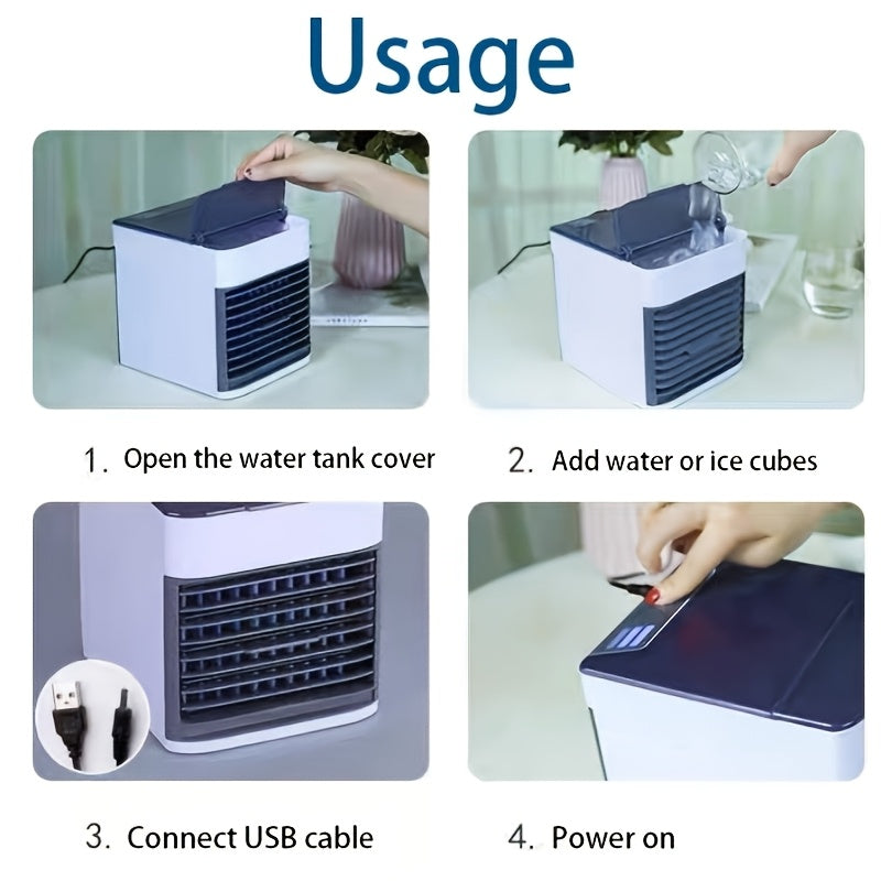 Portable Personal Air Conditioner Fan Humidifier Purifier with USB, 7 Colors, 3 Speeds