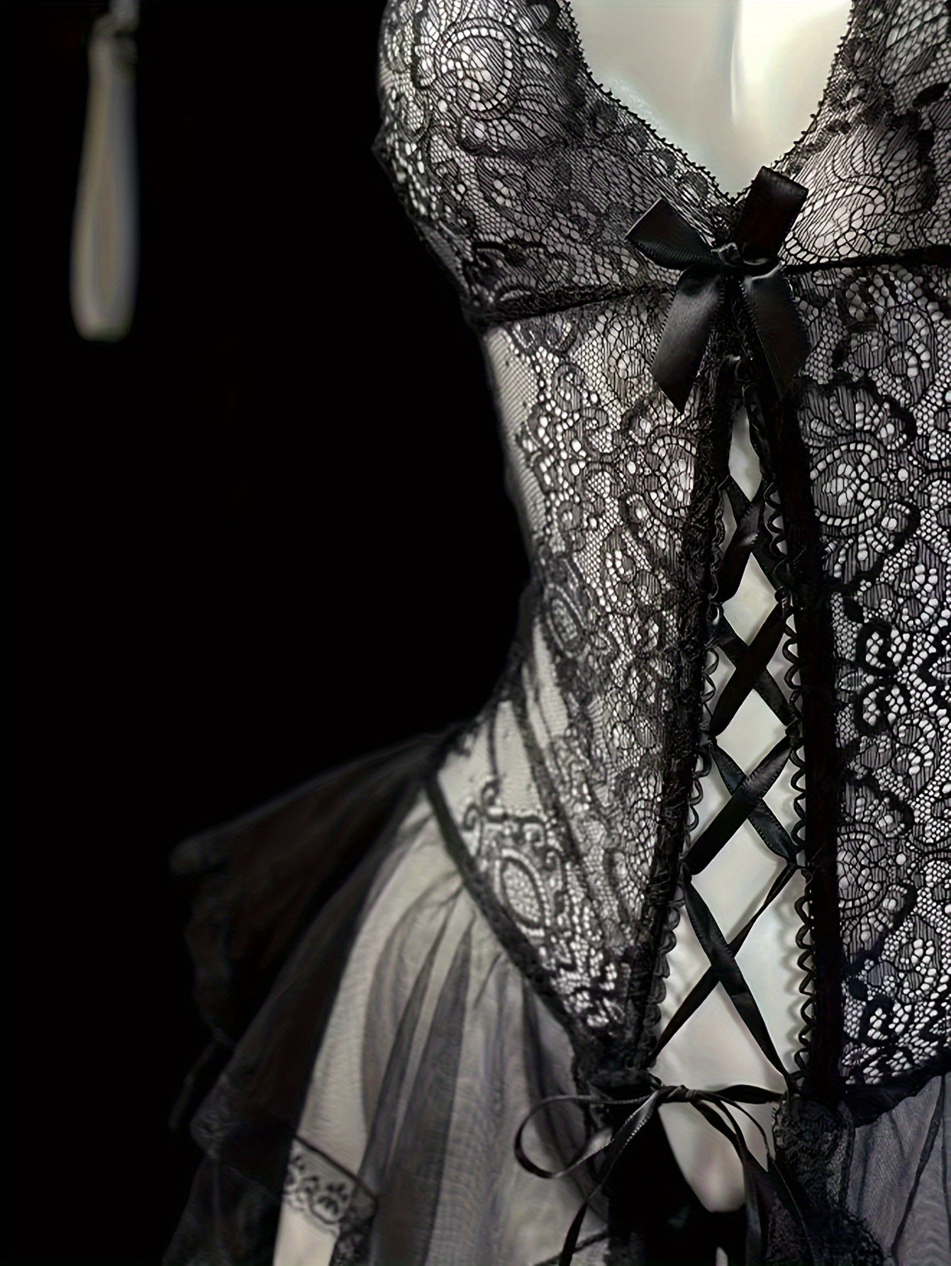 Chic Lace Jacquard Korset Bodysuit, Polyester va Elastane aralashmasidan tayyorlangan, Trikotaj mato, Lash tafsiloti va Lace Jacquard dizayni bilan ayollar uchun dam olish kiyimlari.