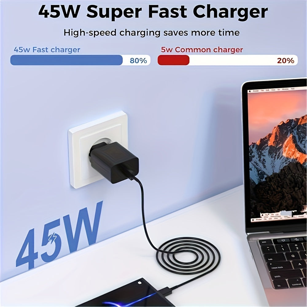 45W Fast Charging GAN USB C Charger with 2m Cable for Samsung Phones Black