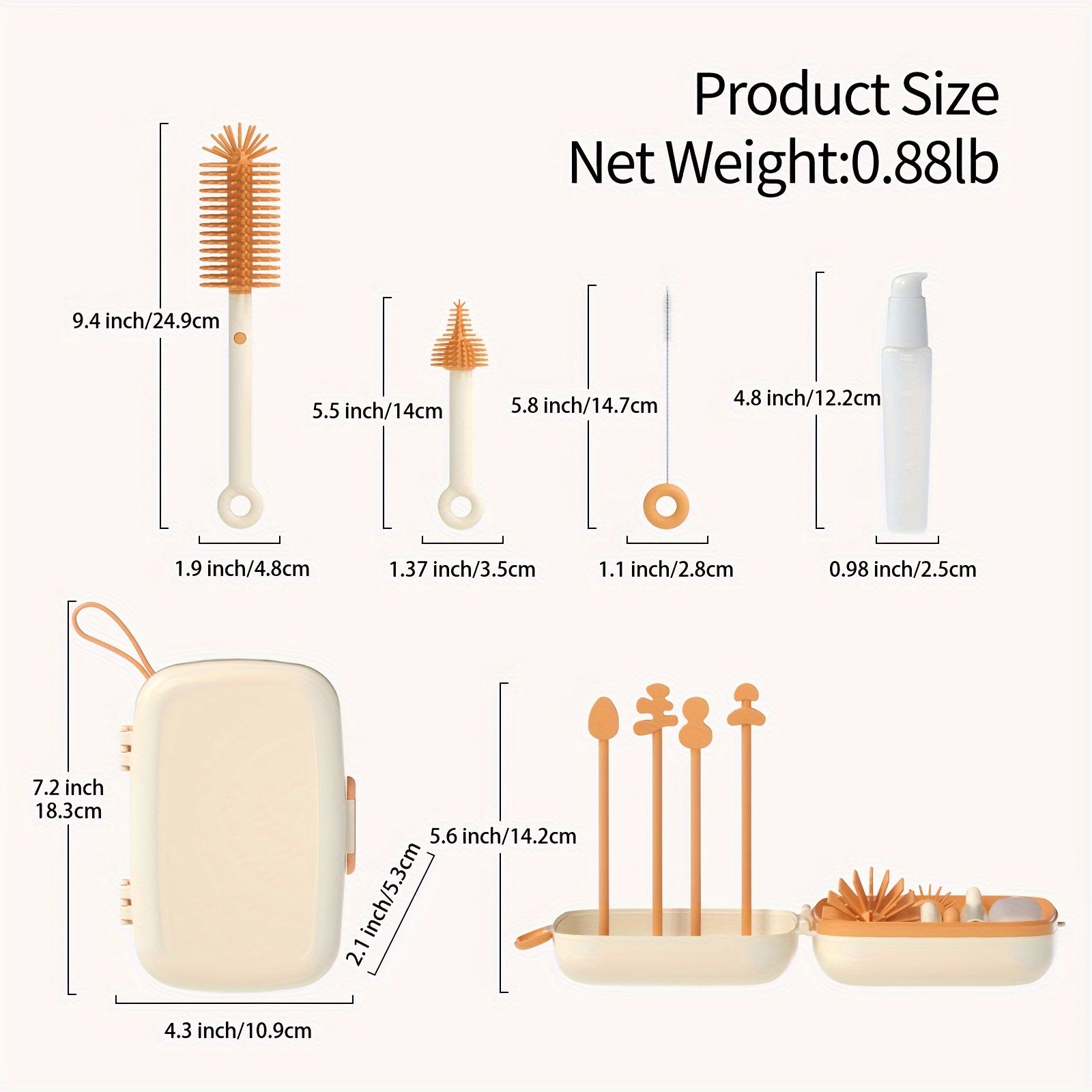 Silicone Bottle and Pacifier Brush Set with Storage and Draining Rack for Travel and Home