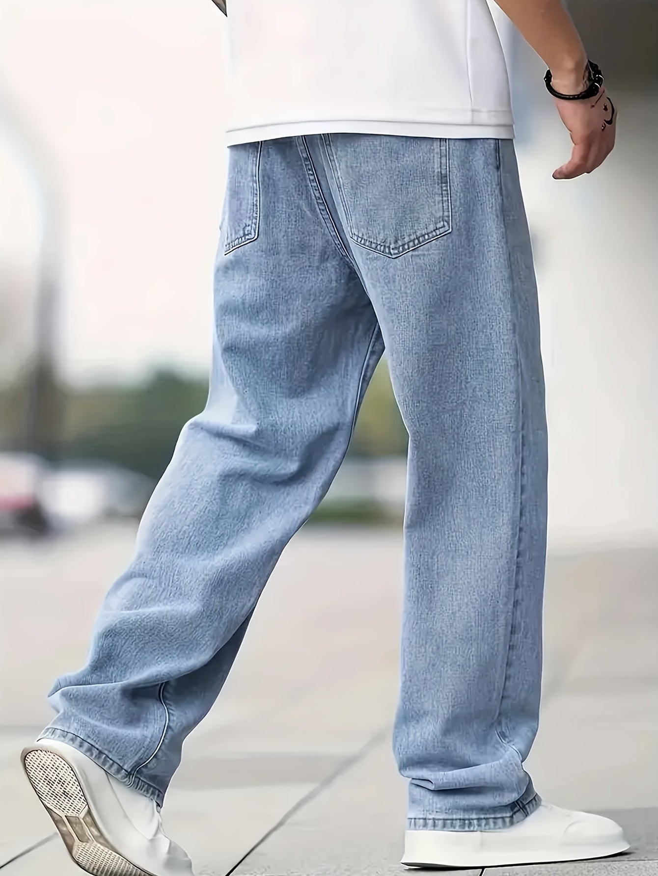 Men's Woven Loose Fit Denim Jeans with Solid Color Wash Cotton Polyester All-Season
