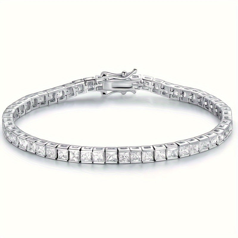 Sterling Silver Tennis Bracelet with Square Moissanite Stones Unisex Jewelry for Gift and Everyday Wear