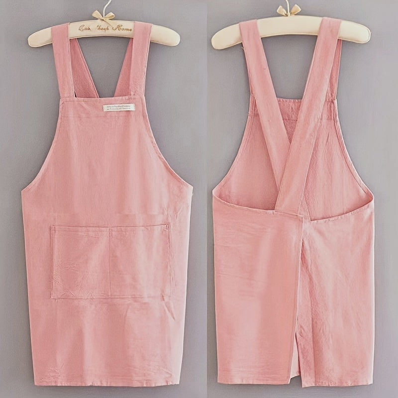 Delantal de lino japonés con bolsillos para cocinar, hornear, jardinería, lavable, duradero