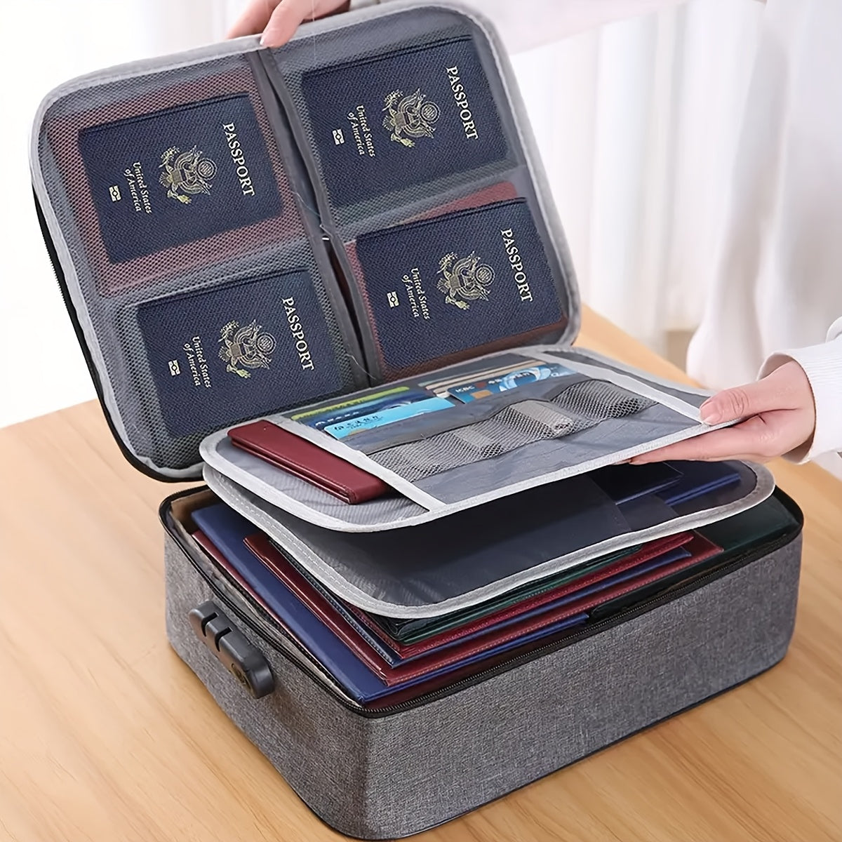 Men's 3-Layer Security Briefcase with Password Lock Waterproof Fireproof Laptop Document Organizer