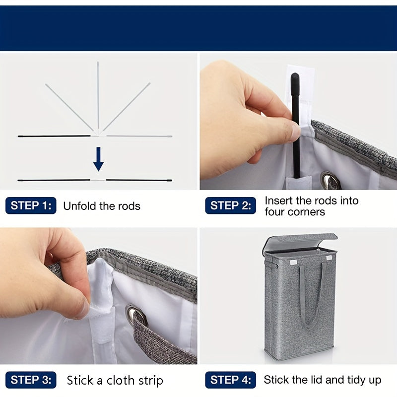 Cubo de ropa alta y delgada con tapa, asas, a prueba de agua, lino para baño, dormitorio, residencia