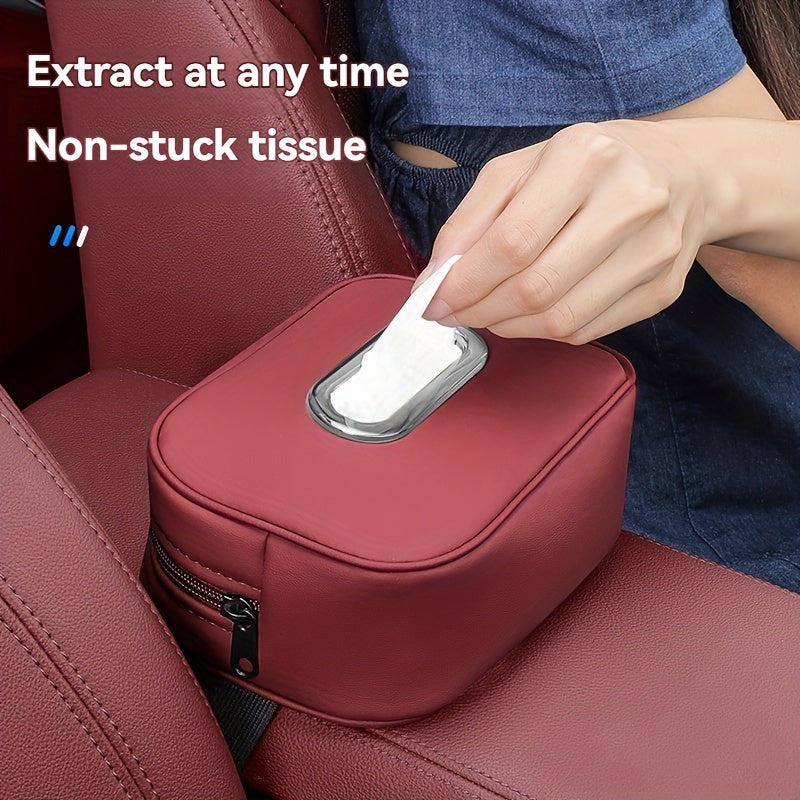 PU Leather Car Tissue Box Holder Multi-Functional Vehicle Organizer