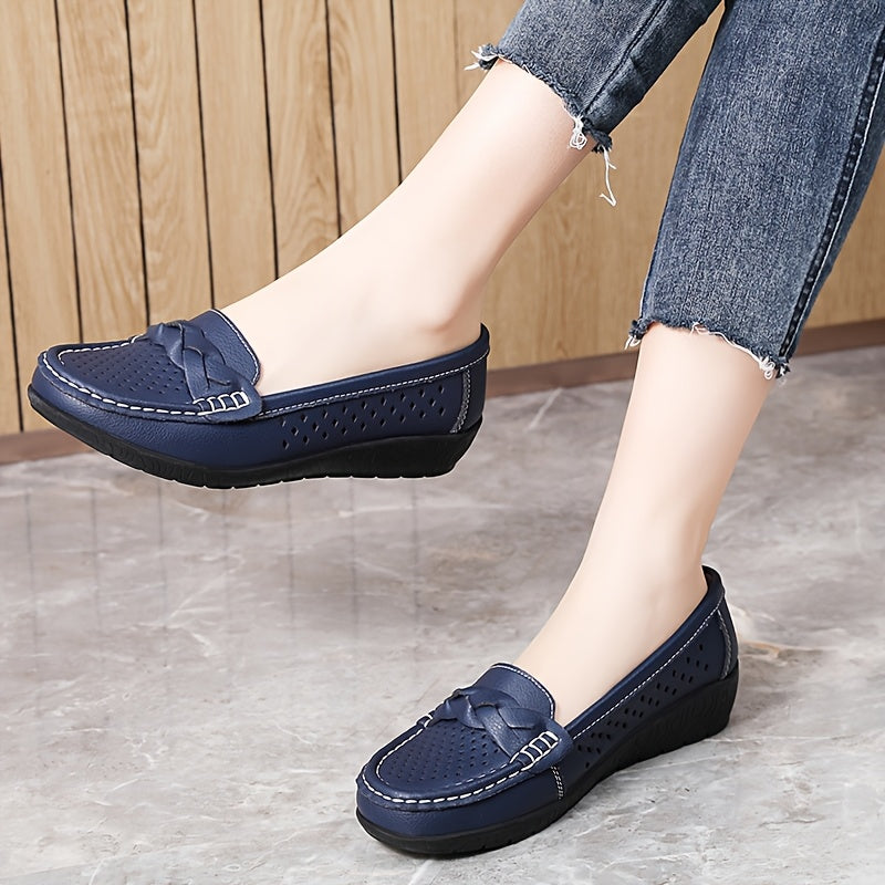 Ayollar uchun nafas oluvchi sintetik slip-on kundalik sport poyabzali, past top yozgi poyabzal