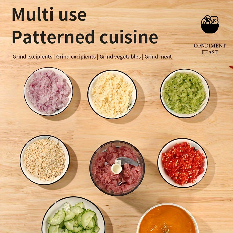 Qayta zaryadlanadigan USB bilan ishlaydigan, 1400 RPM tezlikda ishlov beradigan, simsiz oshxona blenderi, ko‘p funksiyali go‘sht maydalagich, sabzavot kesgich, mikser