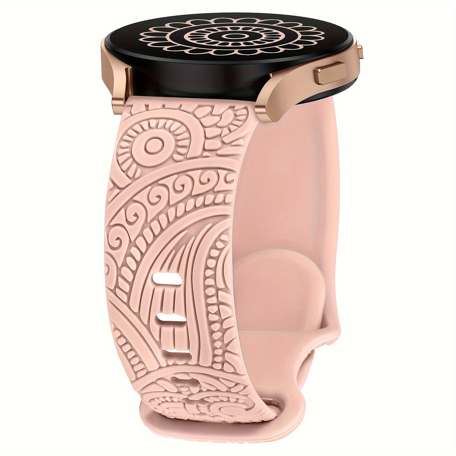 Women's 20mm Silicone Floral Engraved Smartwatch Band Compatible with Samsung Galaxy Watch Models